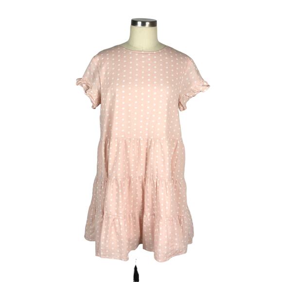 RACHEL PARCELL Dress Pink White Polka Dot Oversized Babydoll Mini Dress Size S - Picture 1 of 6